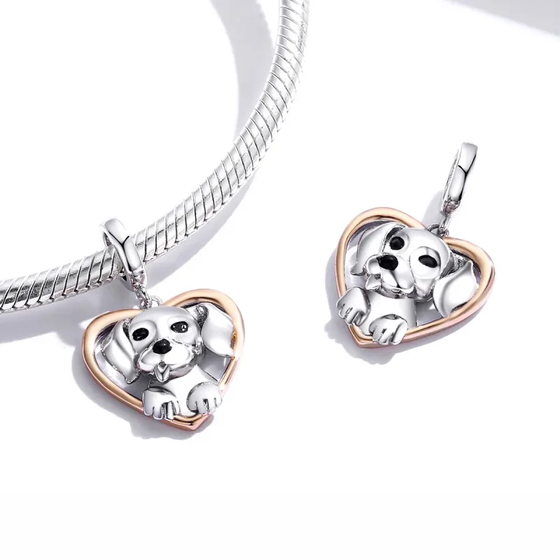 (bilde for) Pandora Style Two Tone Bicolor Labrador Puppy Dangle - SCC1611 - Vis 4