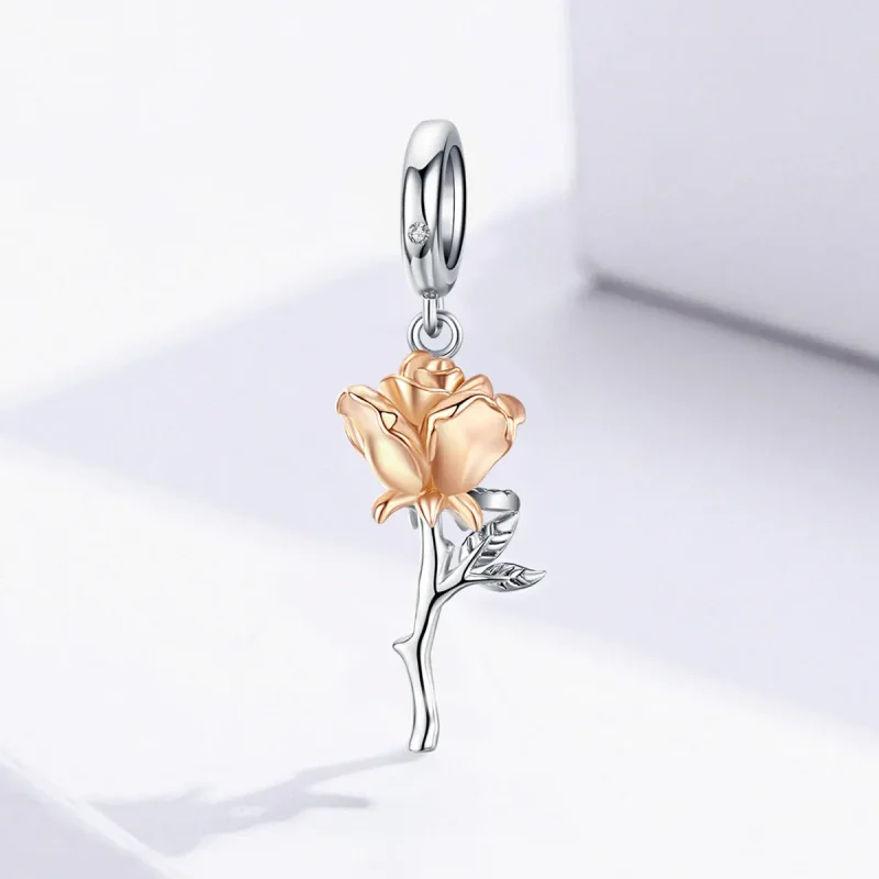 (bilde for) Pandora Style Two Tone Bicolor Lover Rose Two Color Flowers Dingle - BSC145 - Vis 2
