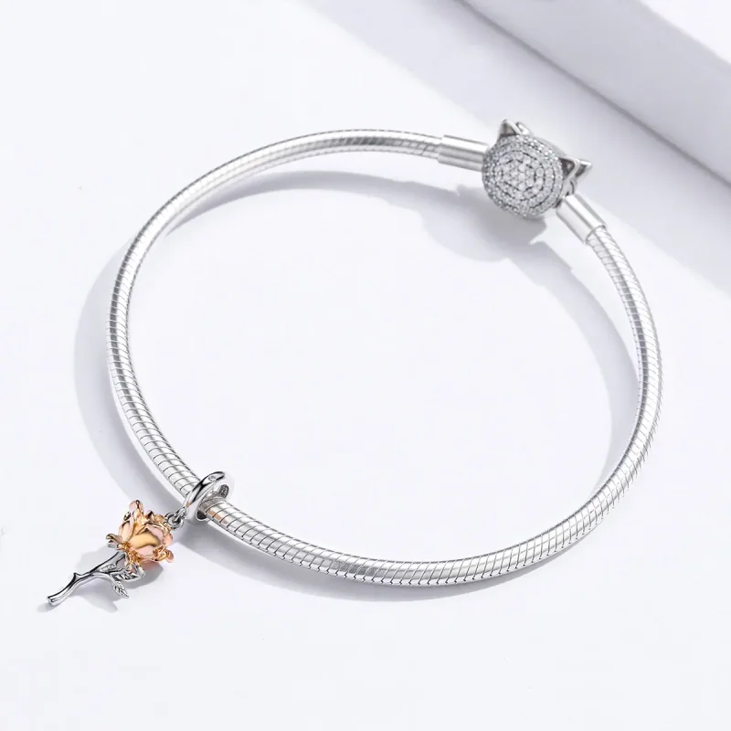 (bilde for) Pandora Style Two Tone Bicolor Lover Rose Two Color Flowers Dingle - BSC145 - Vis 3