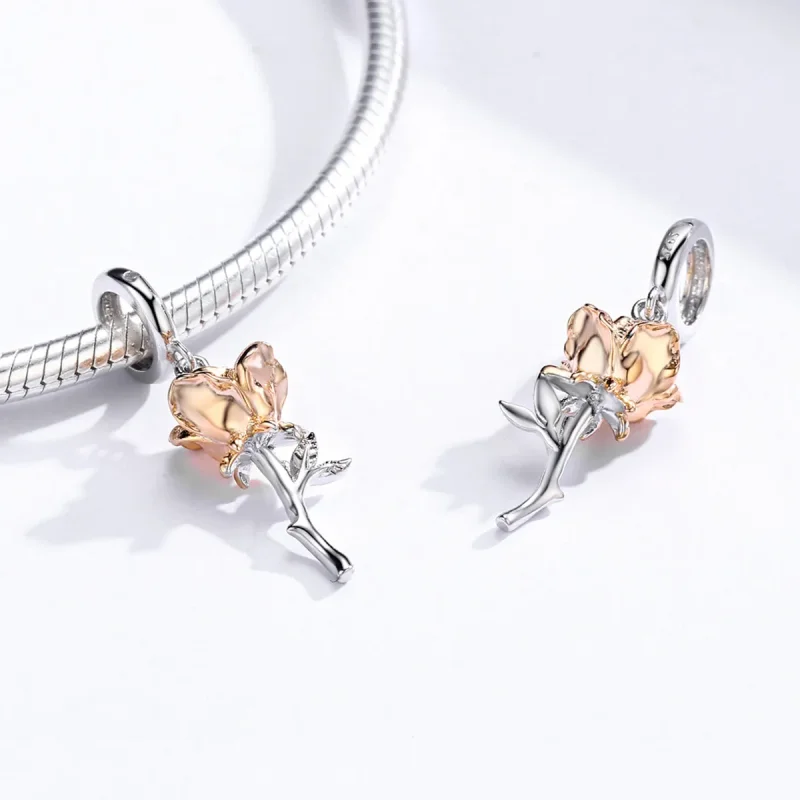 (bilde for) Pandora Style Two Tone Bicolor Lover Rose Two Color Flowers Dingle - BSC145 - Vis 4