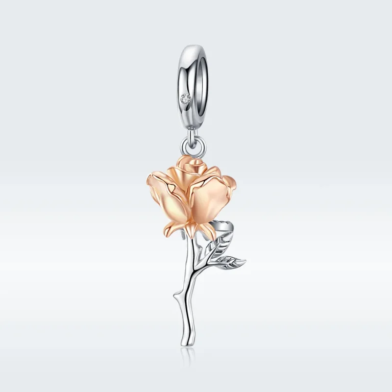 (bilde for) Pandora Style Two Tone Bicolor Lover Rose Two Color Flowers Dingle - BSC145 - Vis 5