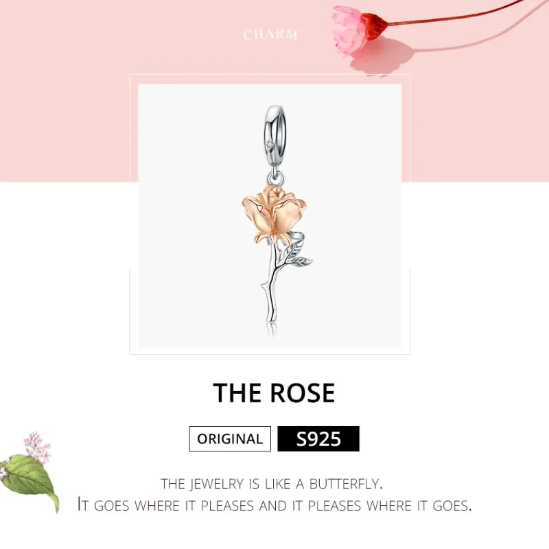(bilde for) Pandora Style Two Tone Bicolor Lover Rose Two Color Flowers Dingle - BSC145 - Vis 6