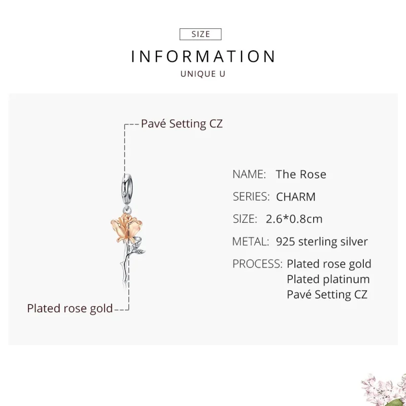 (bilde for) Pandora Style Two Tone Bicolor Lover Rose Two Color Flowers Dingle - BSC145 - Vis 7