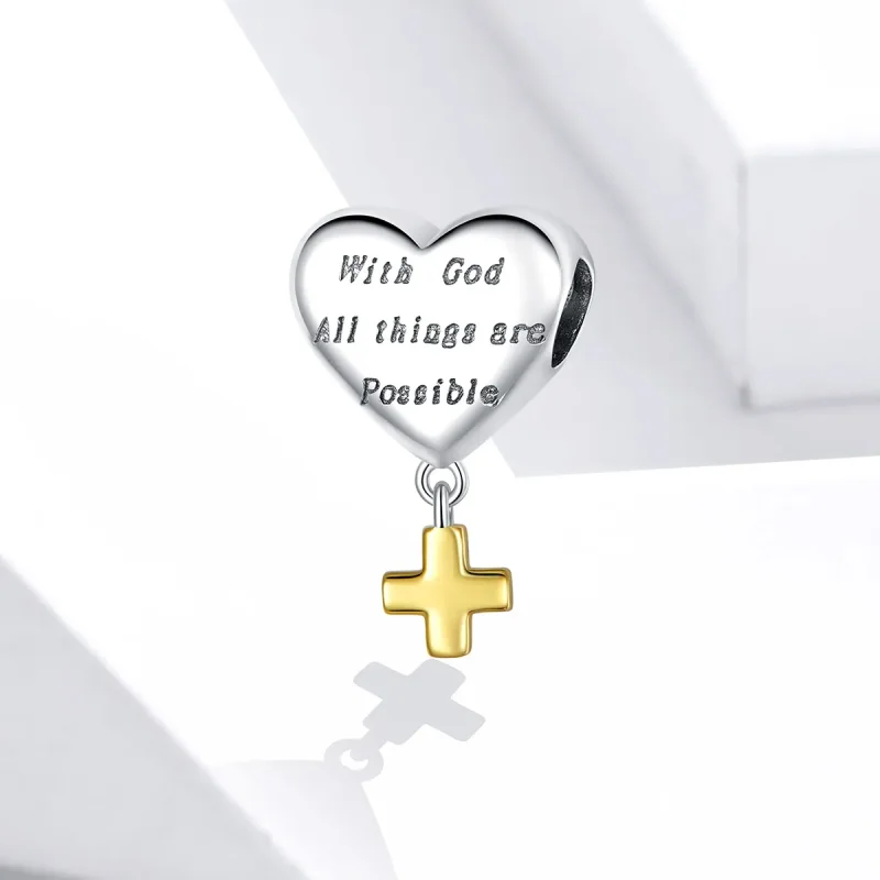 (bilde for) Pandora Style Two Tone Bicolor With God All Things Are Possible Dingler - BSC309 - Vis 2