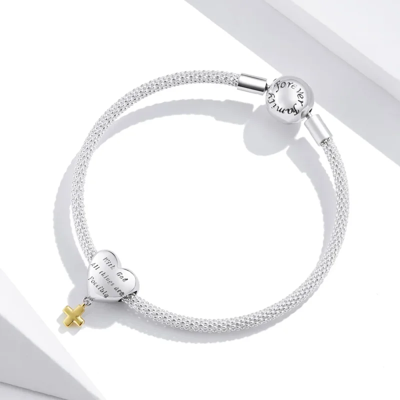 (bilde for) Pandora Style Two Tone Bicolor With God All Things Are Possible Dingler - BSC309 - Vis 3
