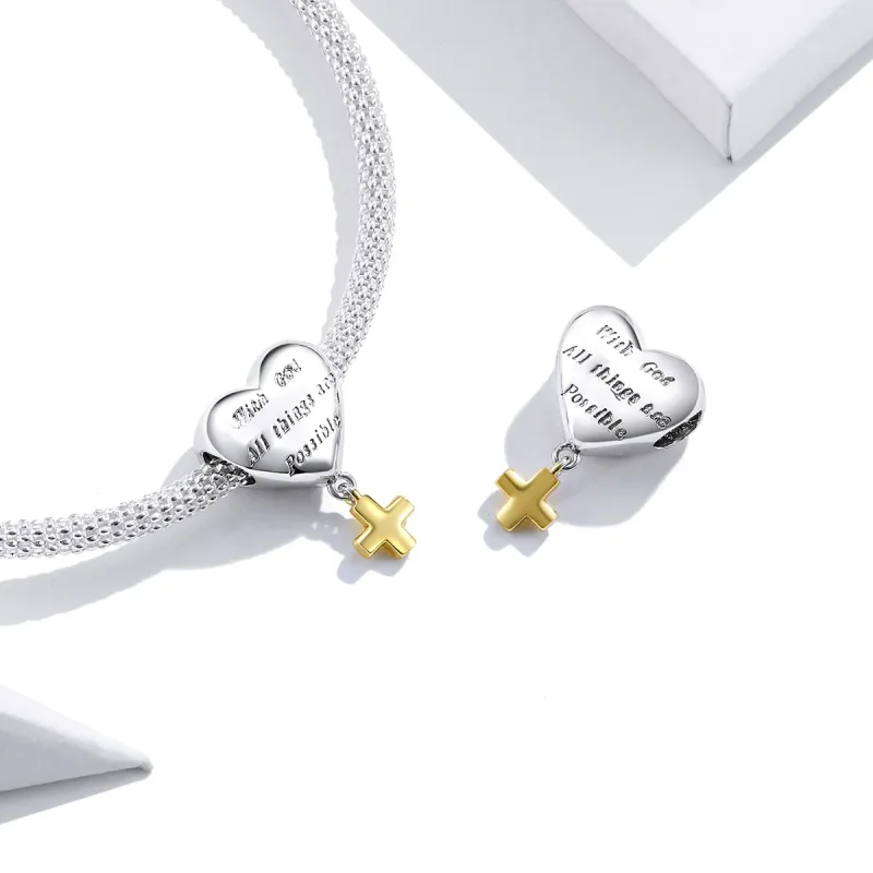 (bilde for) Pandora Style Two Tone Bicolor With God All Things Are Possible Dingler - BSC309 - Vis 4