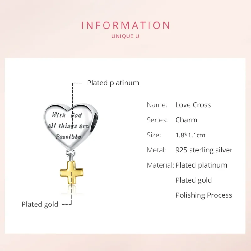 (bilde for) Pandora Style Two Tone Bicolor With God All Things Are Possible Dingler - BSC309 - Vis 6
