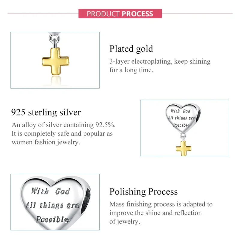 (bilde for) Pandora Style Two Tone Bicolor With God All Things Are Possible Dingler - BSC309 - Vis 7