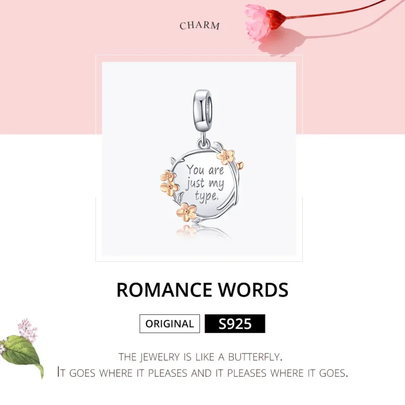 (bilde for) Pandora Style Two Tone Bicolor You Are Just My Type Dangle - BSC147 - Vis 6