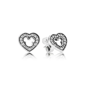 (bilde for) Pandora Disney heart silver stud earrings with cubic zirconia and cut-out Mickey silhouette - 290579CZ