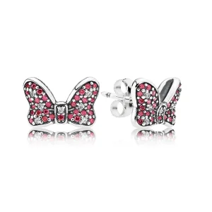 (bilde for) Pandora Disney Minnie bow silver stud earrings with red and clear cubic zirconia - 290578CZR