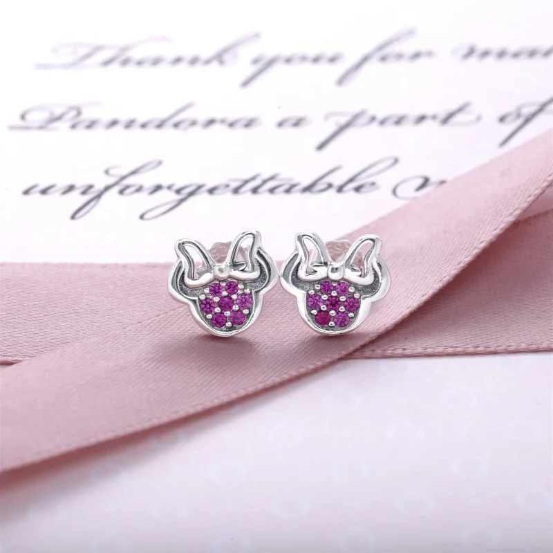 (bilde for) Pandora Disney Minnie silver stud earrings with red cubic zirconia - 290580CZR - Vis 2
