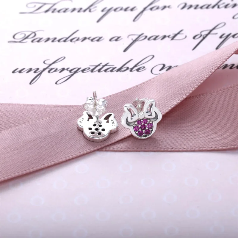 (bilde for) Pandora Disney Minnie silver stud earrings with red cubic zirconia - 290580CZR - Vis 3