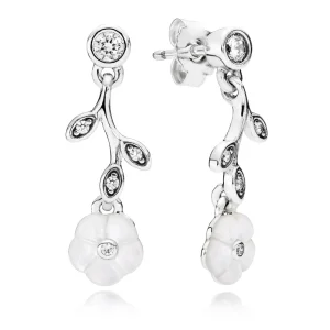 (bilde for) Pandora Floral silver earrings with mother of pearl and clear cubic zirconia - 290699MOP