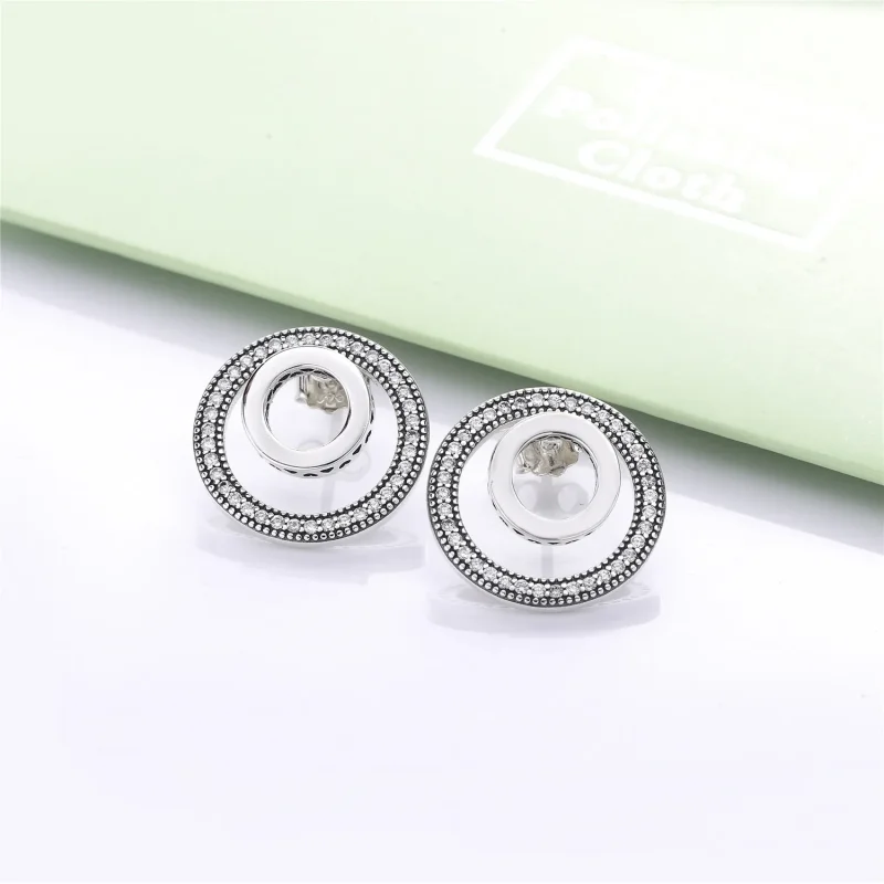 (bilde for) PANDORA logo silver earrings with clear cubic zirconia - 297446CZ - Vis 2