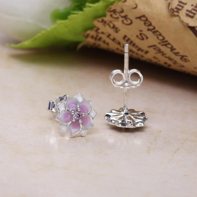 (bilde for) Pandora Magnolia silver stud earrings with pink cubic zirconia, white and shaded - Vis 3