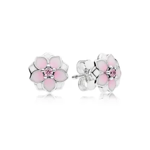 (bilde for) Pandora Magnolia silver stud earrings with pink cubic zirconia, white and shaded pink enamel - 290739PCZ