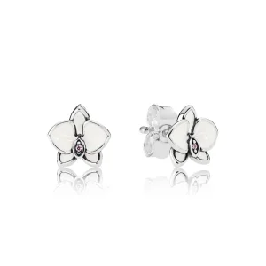 (bilde for) Pandora Orchid silver stud earrings with orchid cubic zirconia and white enamel - 290749EN12
