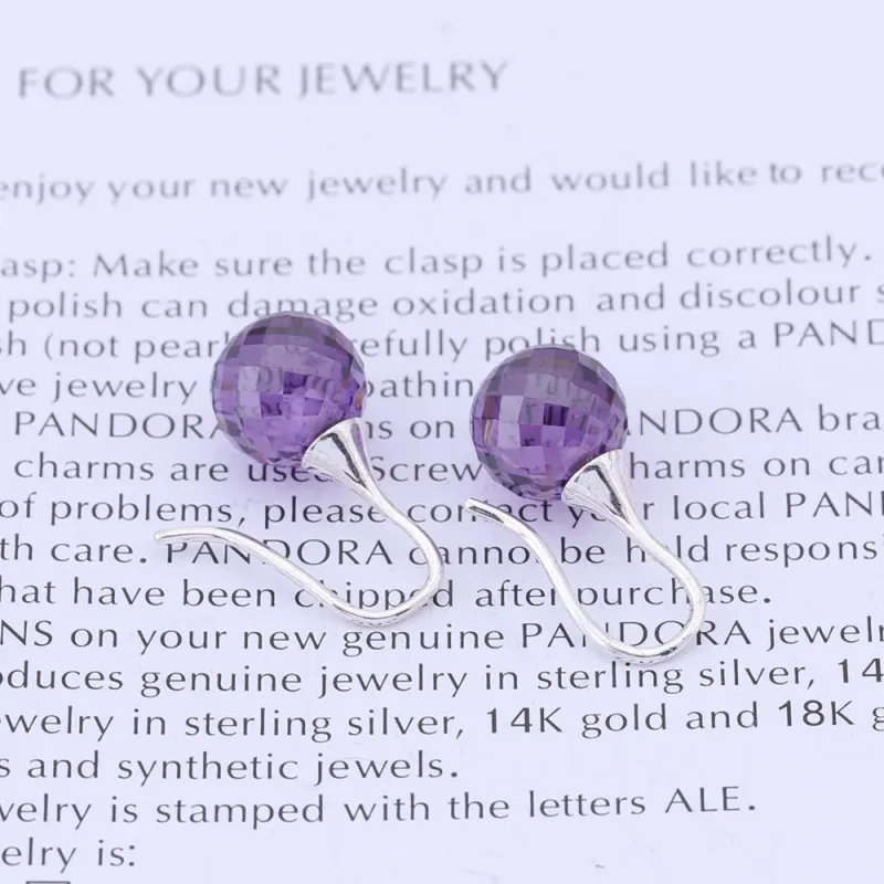 (bilde for) Pandora Øredobber, sterlingsilver, lilla kubisk zirkonia - 290552LCZ - Vis 2