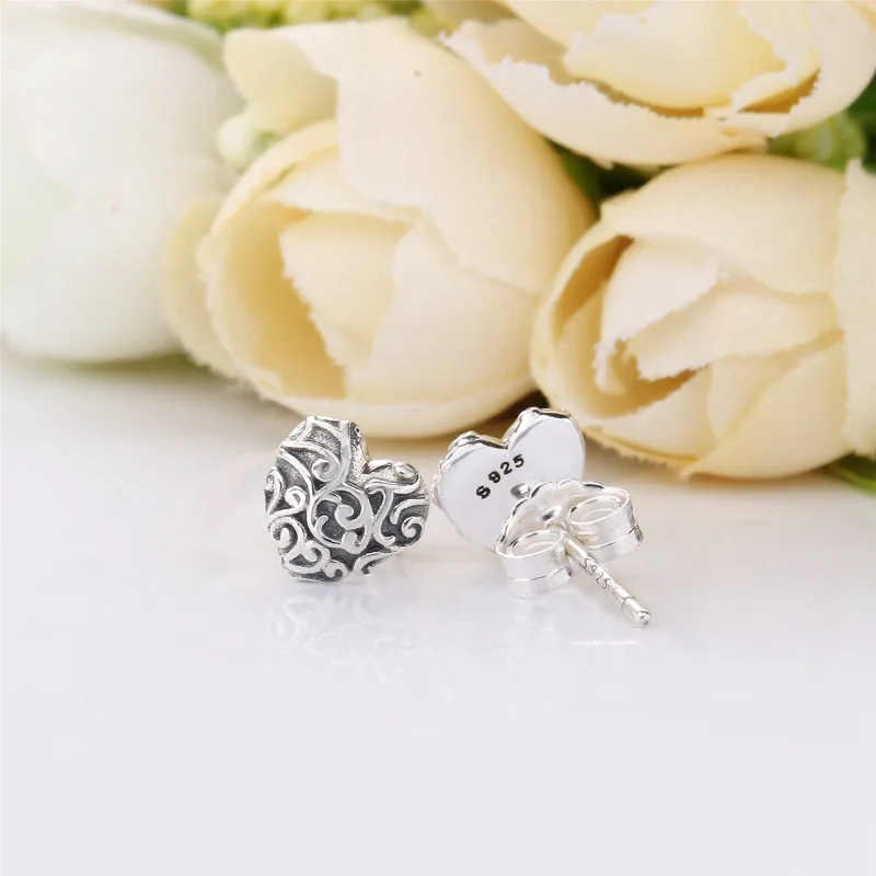 (bilde for) Pandora Regal pattern heart silver stud earrings - 297693 - Vis 3