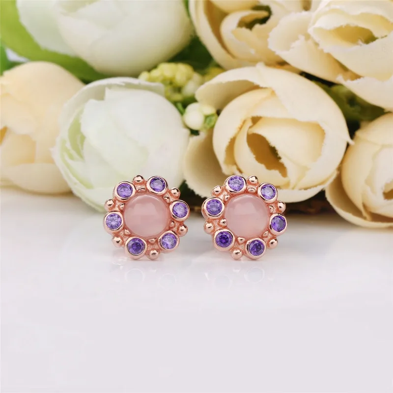 (bilde for) PANDORA Rose stud earrings with pink mist and royal purple crystal - 287728NPM - Vis 2