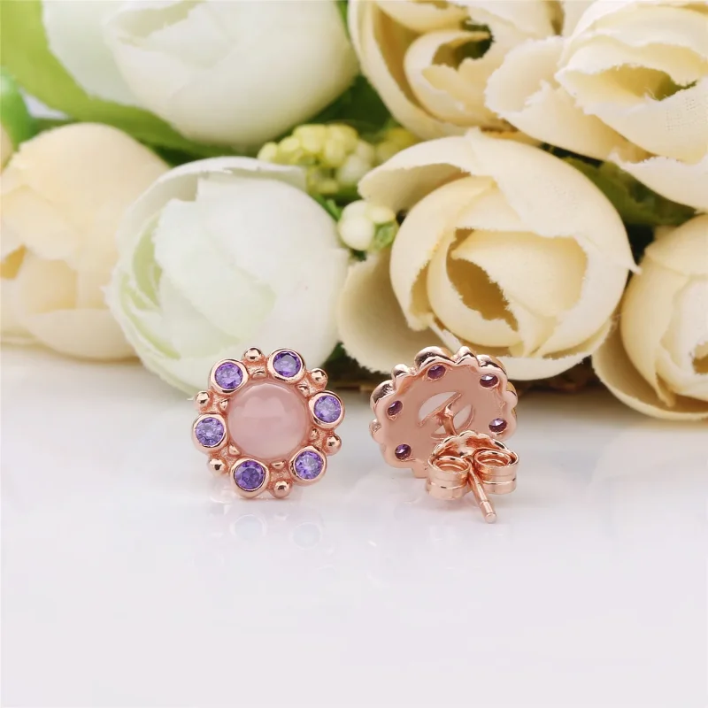 (bilde for) PANDORA Rose stud earrings with pink mist and royal purple crystal - 287728NPM - Vis 3