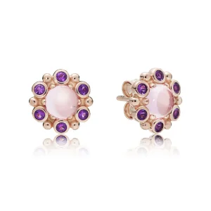 (bilde for) PANDORA Rose stud earrings with pink mist and royal purple crystal - 287728NPM
