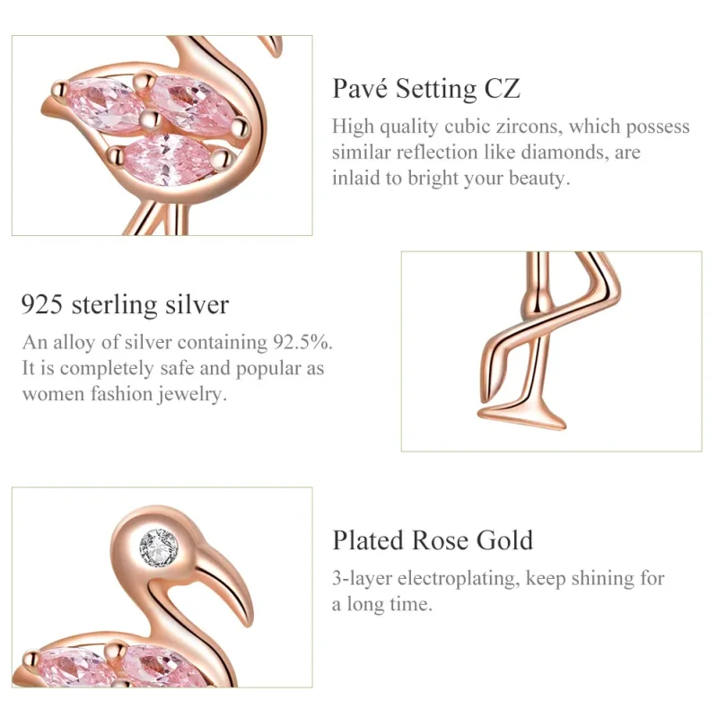 (bilde for) Pandora-stil rosa gull flamingo øredobber - BSE120 - Vis 3