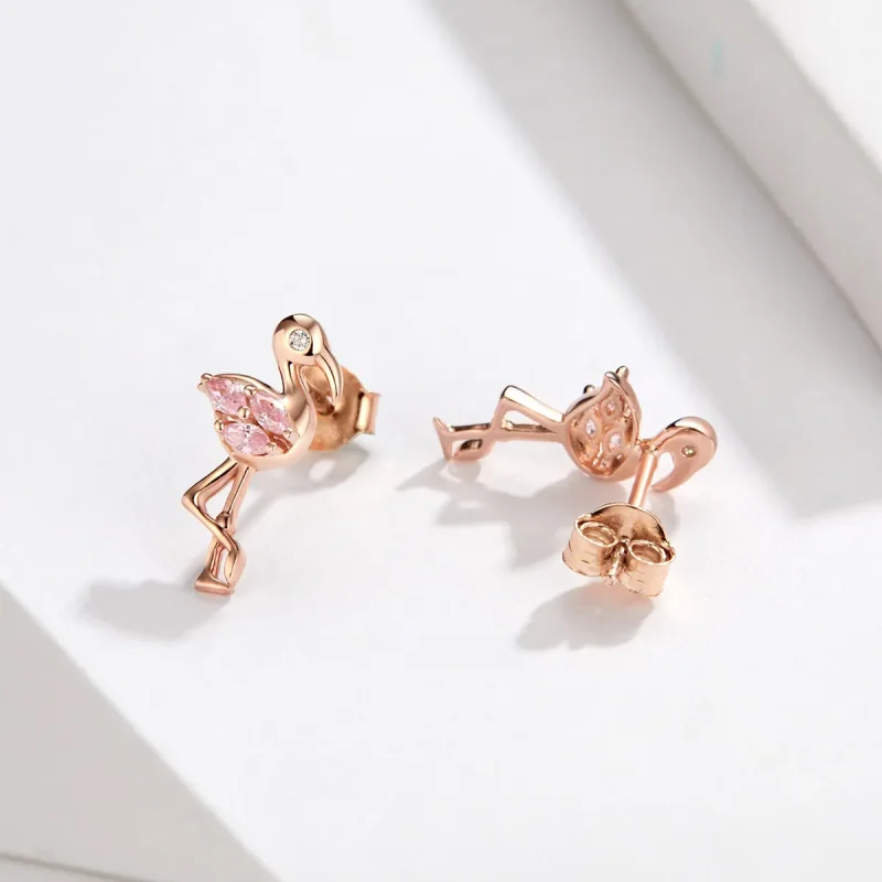 (bilde for) Pandora-stil rosa gull flamingo øredobber - BSE120 - Vis 2
