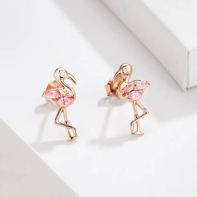(bilde for) Pandora-stil rosa gull flamingo øredobber - BSE120 - Vis 4