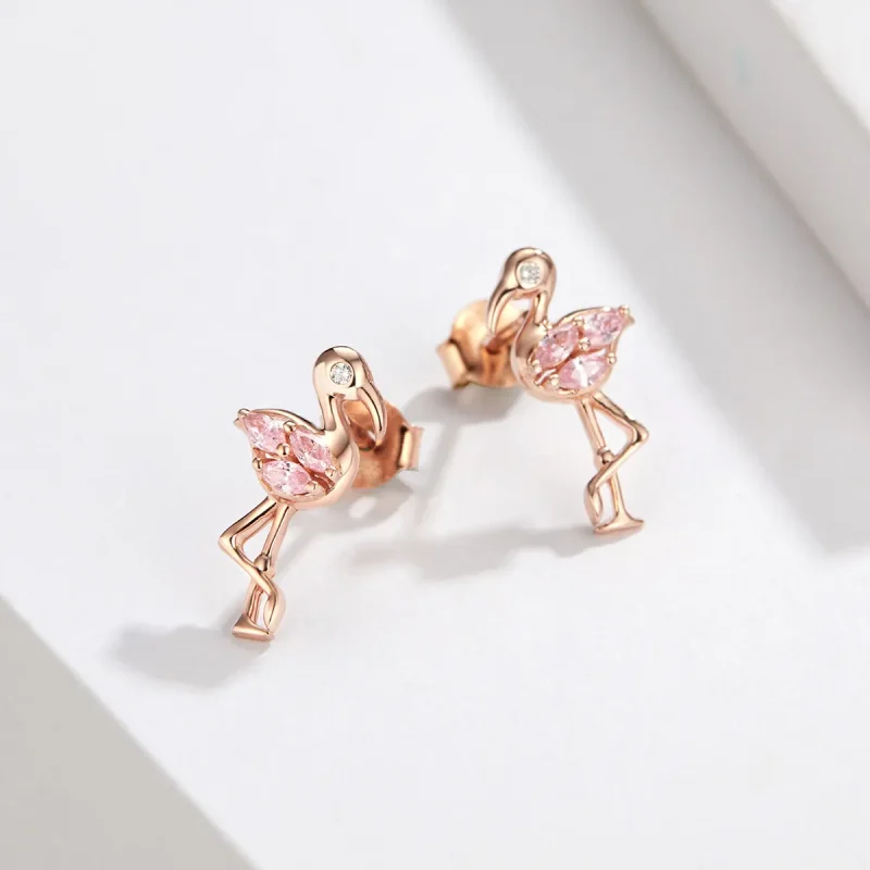 (bilde for) Pandora-stil rosa gull flamingo øredobber - BSE120 - Vis 5
