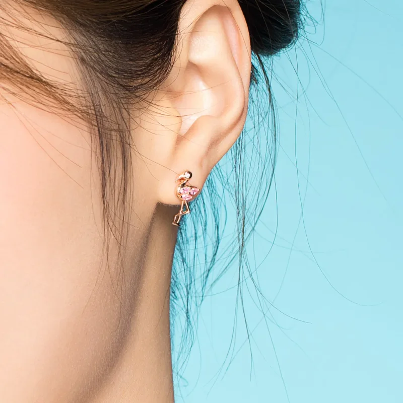 (bilde for) Pandora-stil rosa gull flamingo øredobber - BSE120 - Vis 6