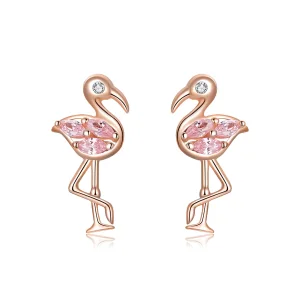 (bilde for) Pandora-stil rosa gull flamingo øredobber - BSE120