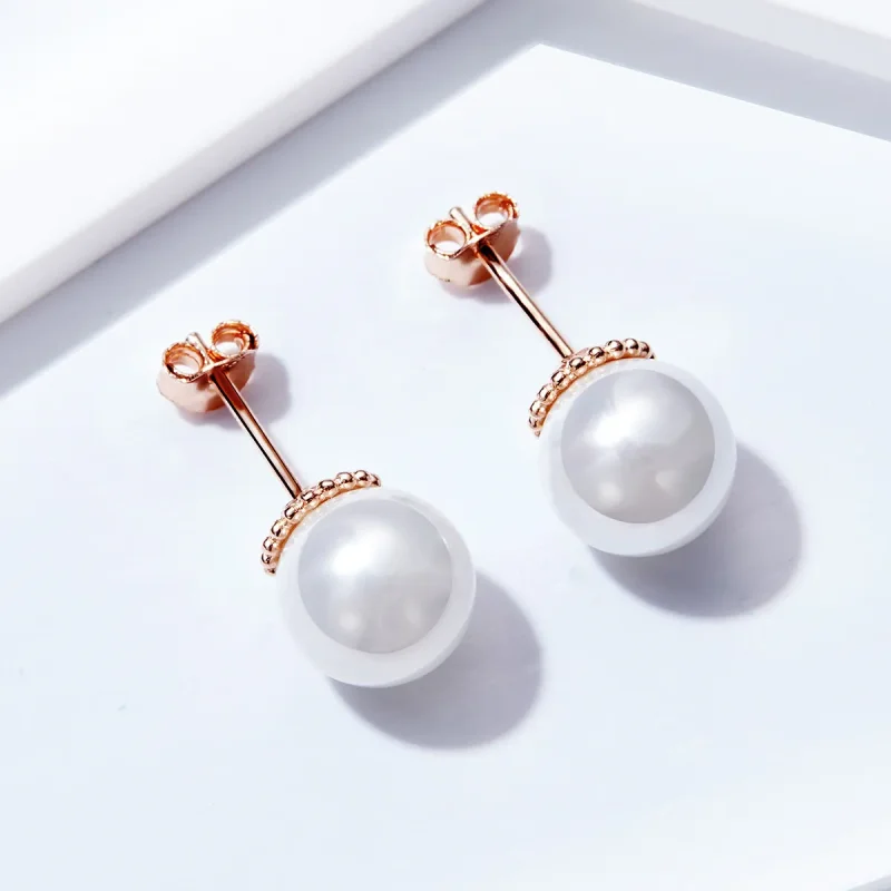 (bilde for) Pandora-stil rosa gull perle øredobber - SCE609 - Vis 2