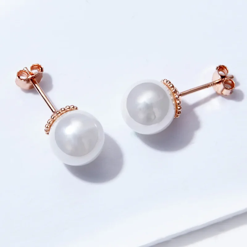 (bilde for) Pandora-stil rosa gull perle øredobber - SCE609 - Vis 3