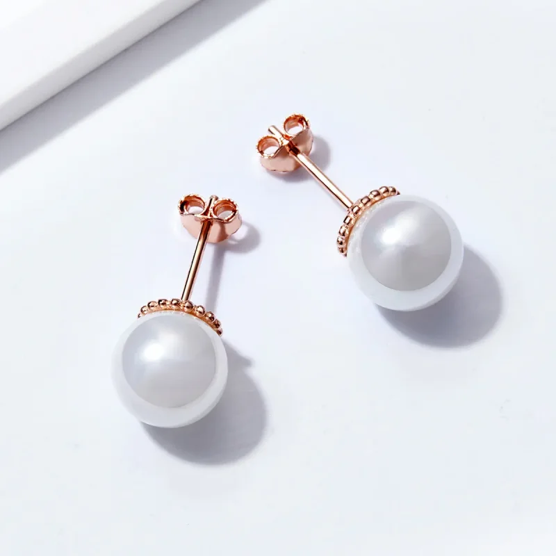 (bilde for) Pandora-stil rosa gull perle øredobber - SCE609 - Vis 4