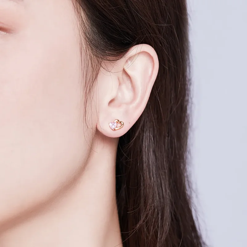 (bilde for) Pandora-stil rosegull hjertebank øredobber - SCE090-C - Vis 5
