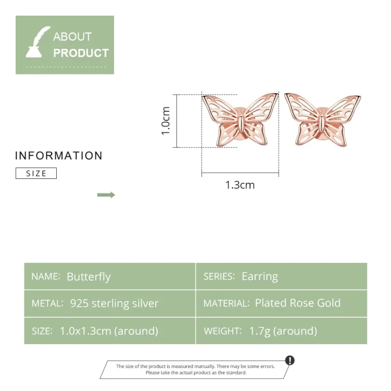 (bilde for) Pandora-stil rosegull sommerfugl øredobber - SCE452-C - Vis 8