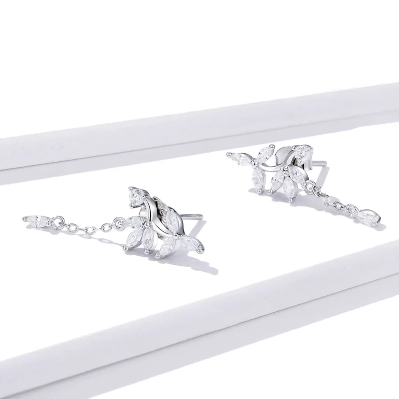 (bilde for) Pandora-stil sølv skinnende blomst Dangle øredobber - BSE350 - Vis 4