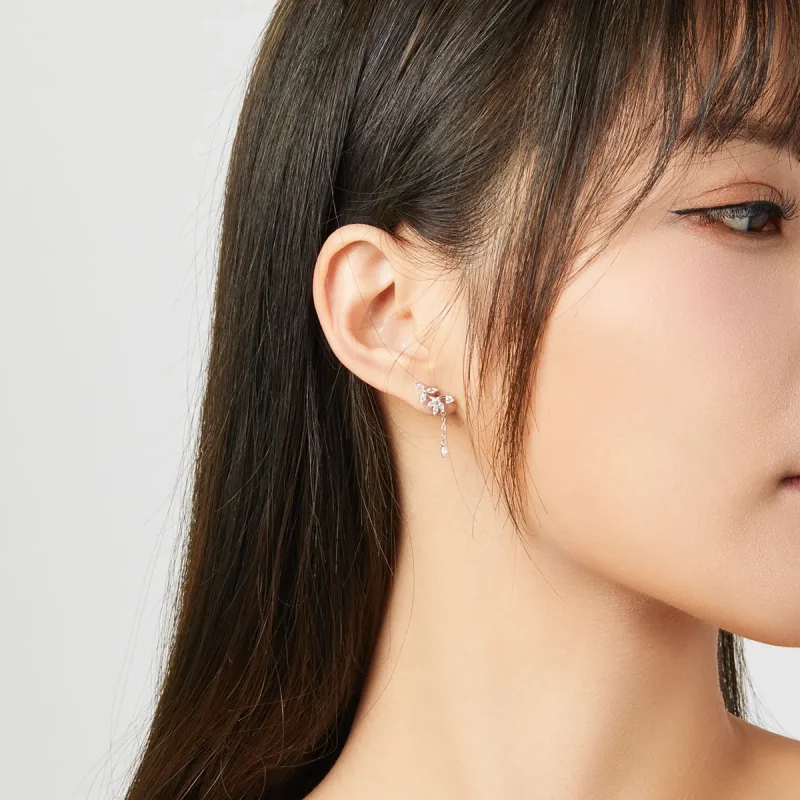 (bilde for) Pandora-stil sølv skinnende blomst Dangle øredobber - BSE350 - Vis 9