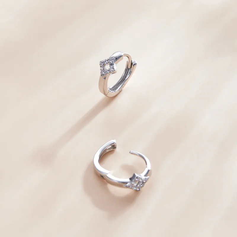 (bilde for) Pandora-stil sølv skinnende diamantring øredobber - SCE1048 - Vis 2