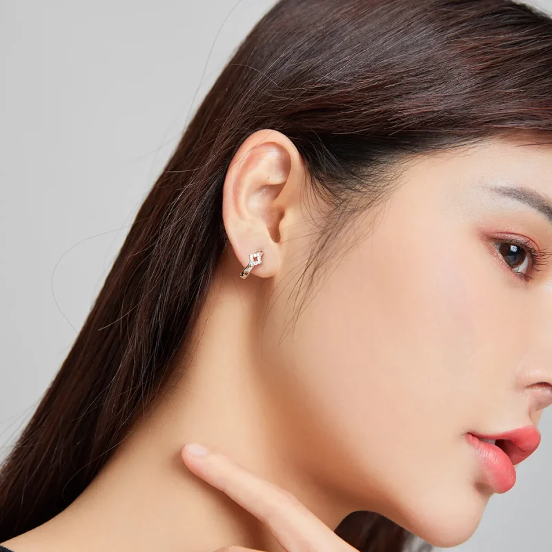 (bilde for) Pandora-stil sølv skinnende diamantring øredobber - SCE1048 - Vis 7
