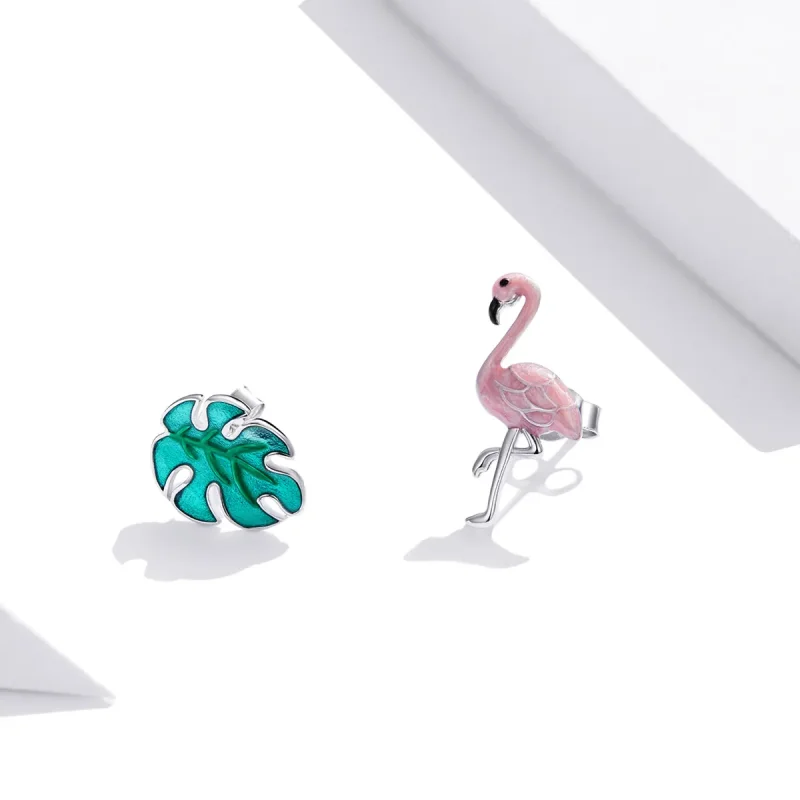 (bilde for) Pandora-stil sølvblad- og flamingoøreringer - SCE1124 - Vis 2