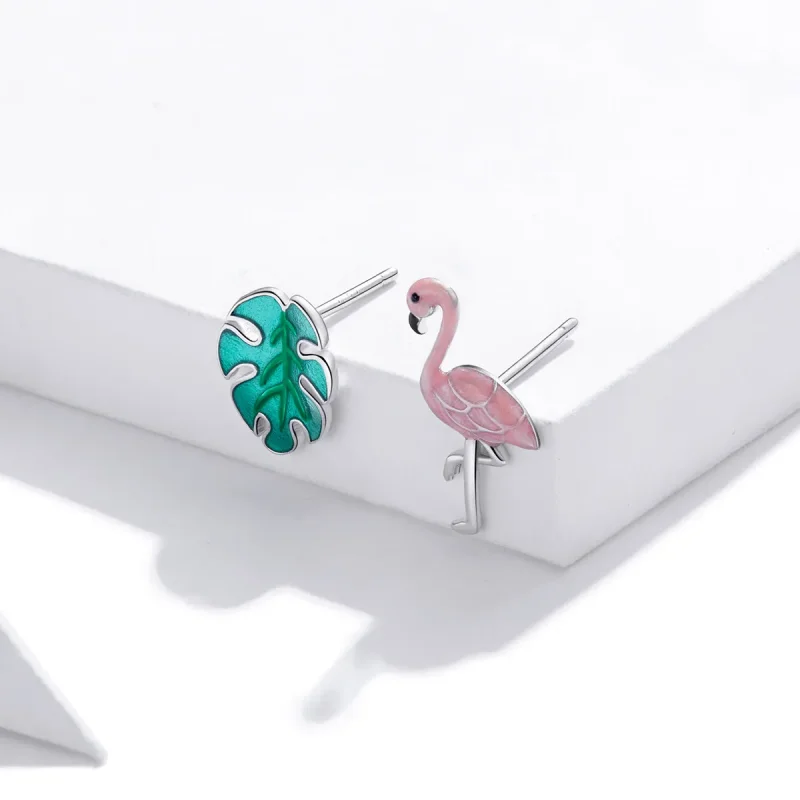 (bilde for) Pandora-stil sølvblad- og flamingoøreringer - SCE1124 - Vis 3