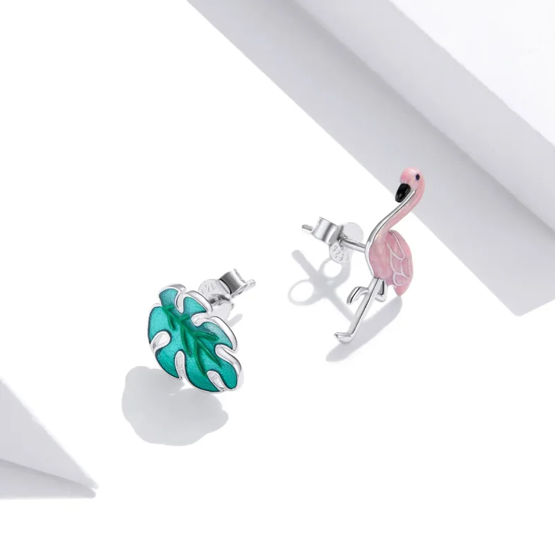 (bilde for) Pandora-stil sølvblad- og flamingoøreringer - SCE1124 - Vis 4