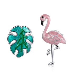 (bilde for) Pandora-stil sølvblad- og flamingoøreringer - SCE1124