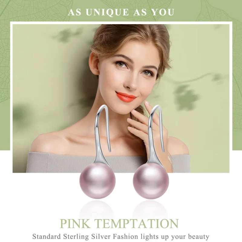 (bilde for) Pandora-stil sølvrosa perlehengende øredobber - SCE145 - Vis 2