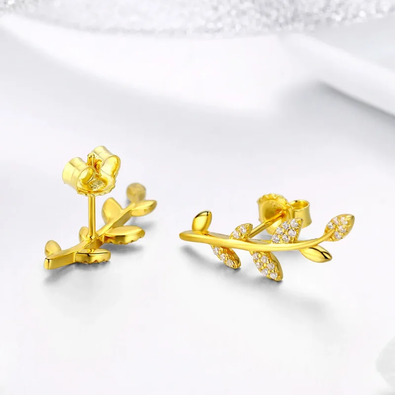 (bilde for) Pandora Style gullbelagte gren av blader øredobber - SCE556 - Vis 3