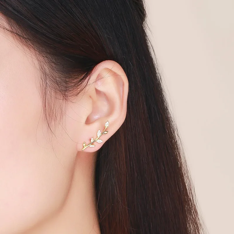 (bilde for) Pandora Style gullbelagte gren av blader øredobber - SCE556 - Vis 4