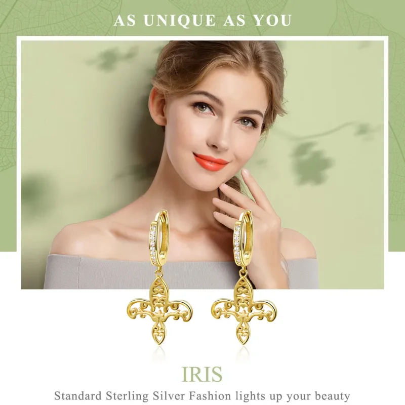 (bilde for) Pandora Style Gullbelagte Iris-hengende øredobber - SCE535 - Vis 2